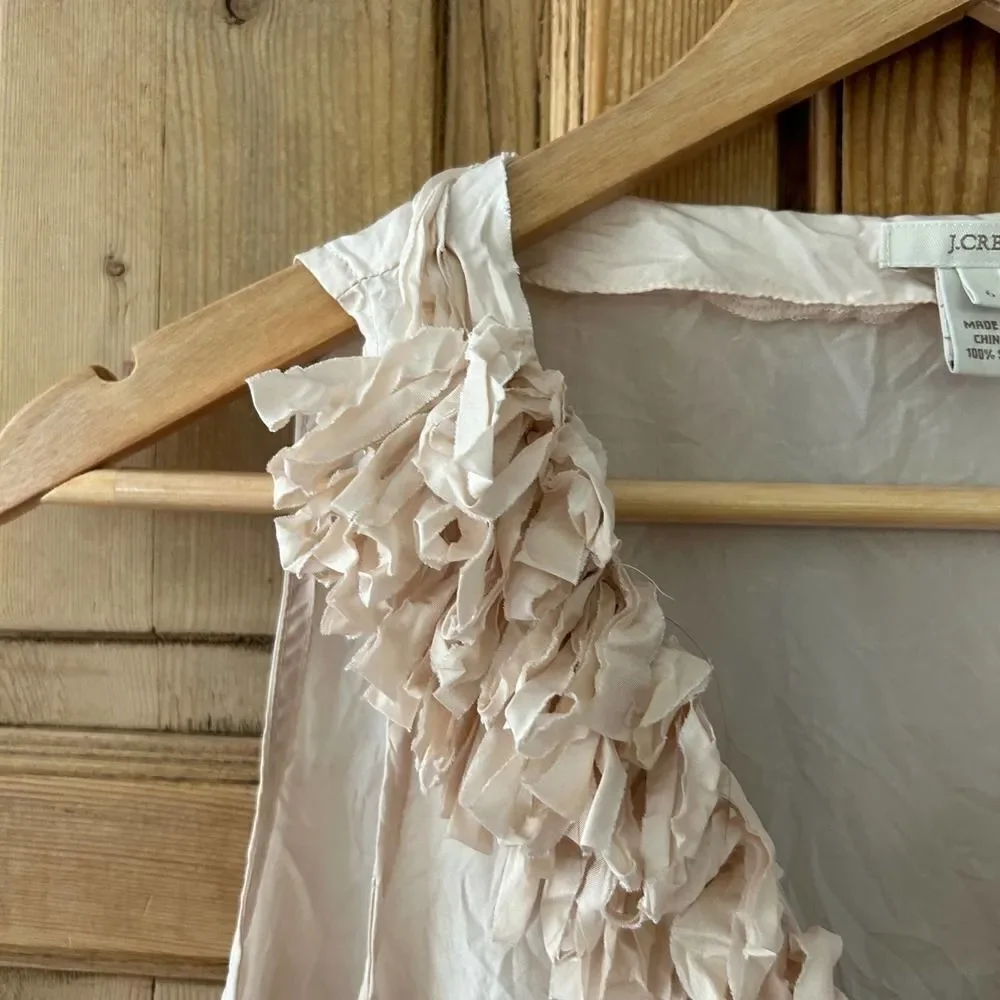 J. Crew Pale Pink‎ Silk Blouse Sleeveless Top Fringe Collar V-Neck Womens Size 6